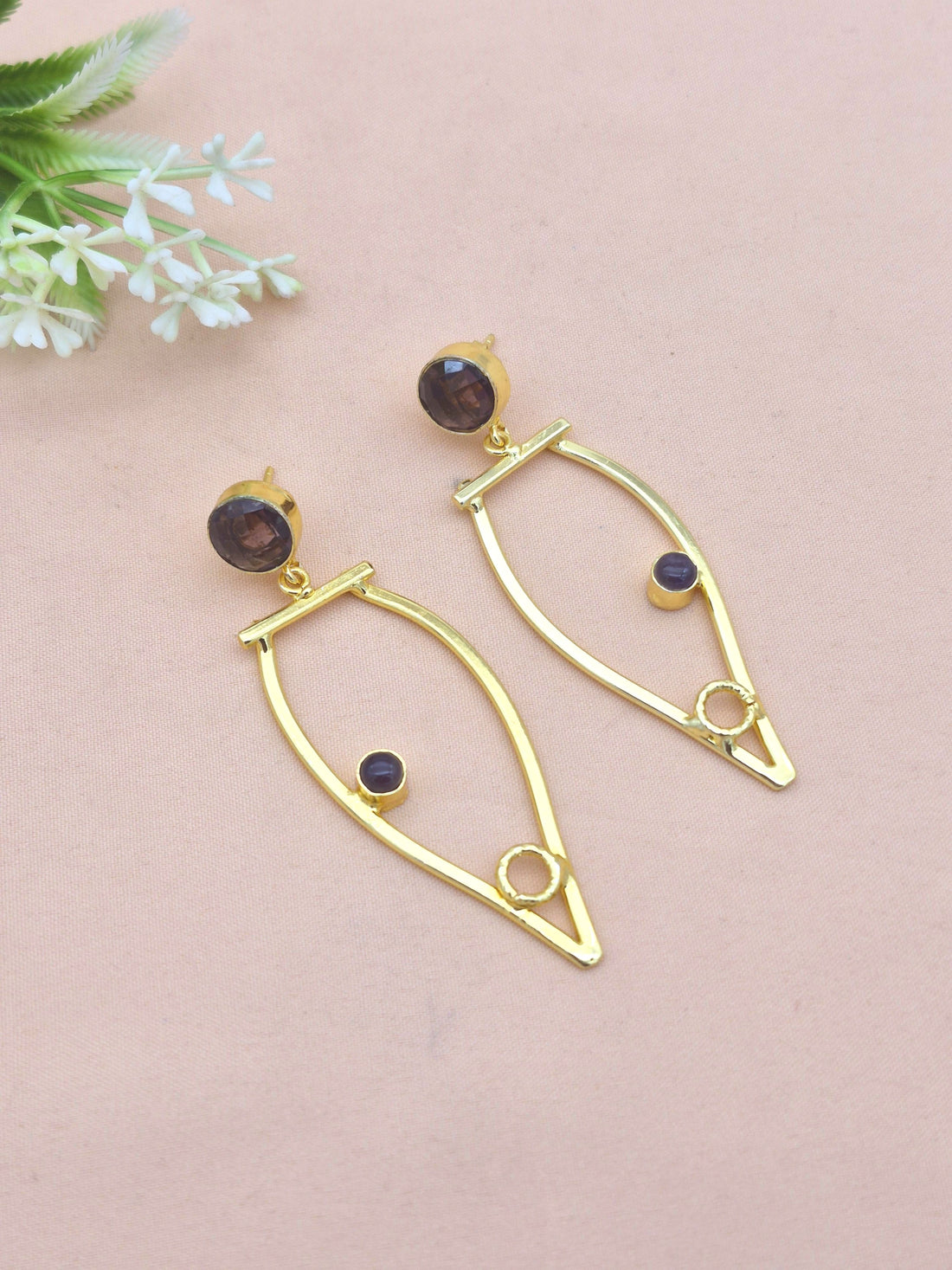 Amazing Gold Plated Dangle Earring -Amethyst stone Handcrafted Jewelry