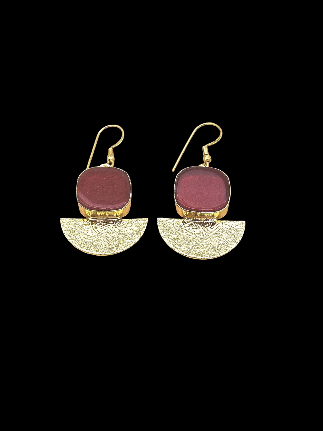 Handmade Gold Plated Red Onyx Dangle Earrings – Lightweight Floral Designer Jewelry
