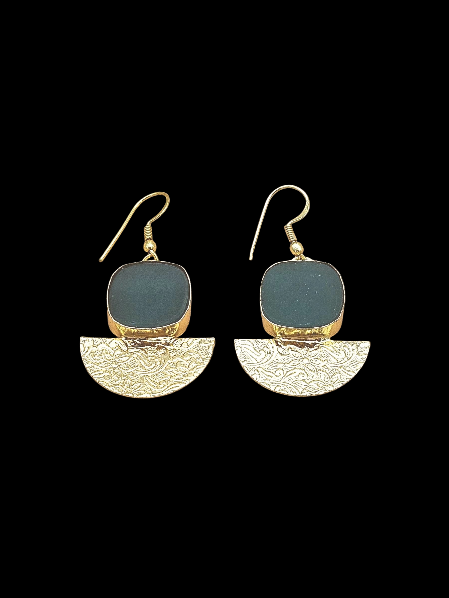 Handmade Gold Plated Green Onyx Dangle Earrings – Lightweight Floral Designer Jewelry