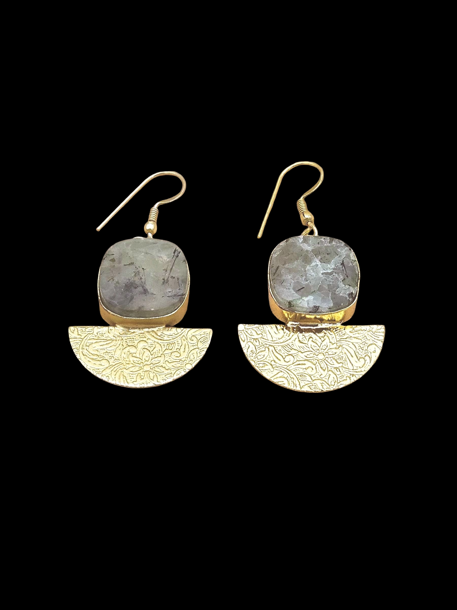 Handmade Gold Plated Prehnite Dangle Earrings – Lightweight Floral Designer Jewelry