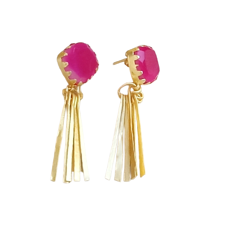 Elegant Gold Plated Pink Onyx Earrings – Lightweight Designer Strip Dangles for Women