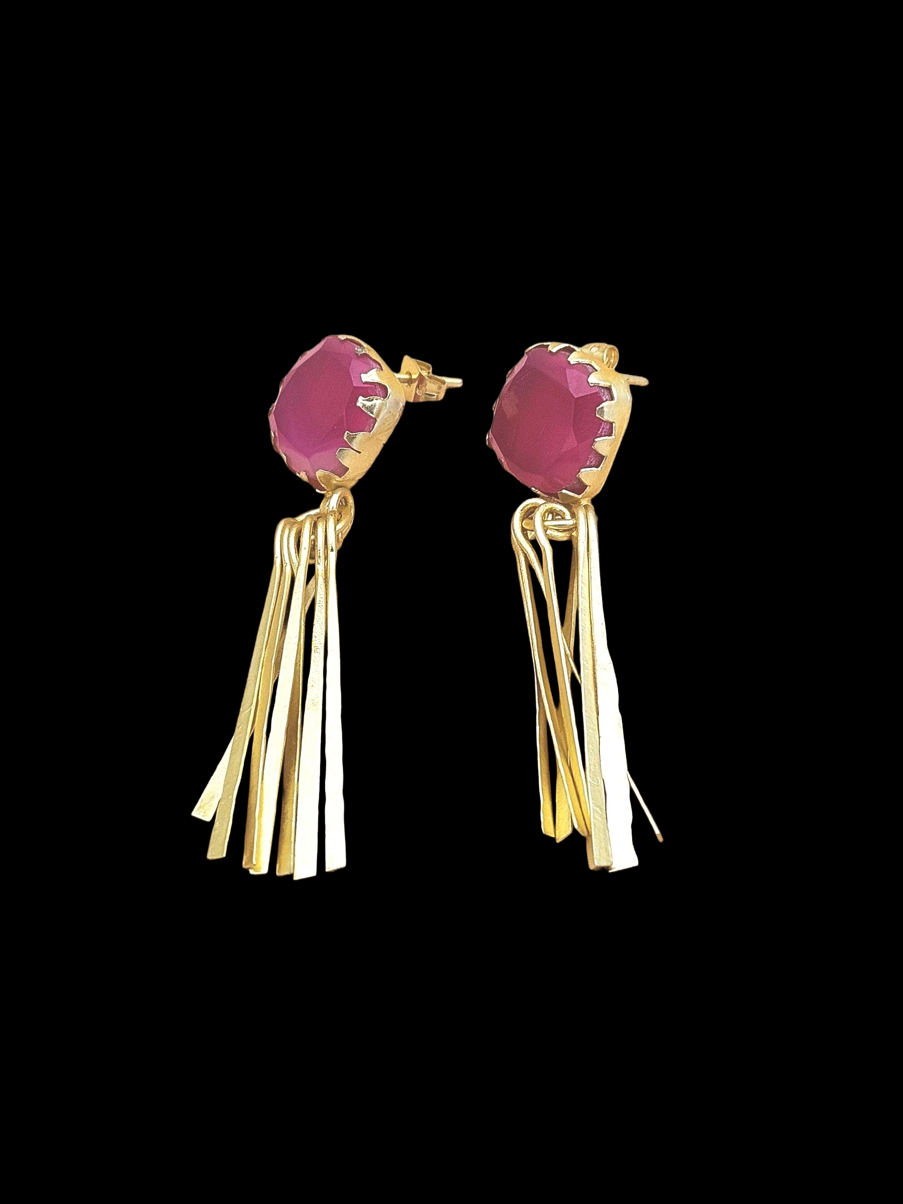 Elegant Gold Plated Pink Onyx Earrings – Lightweight Designer Strip Dangles for Women