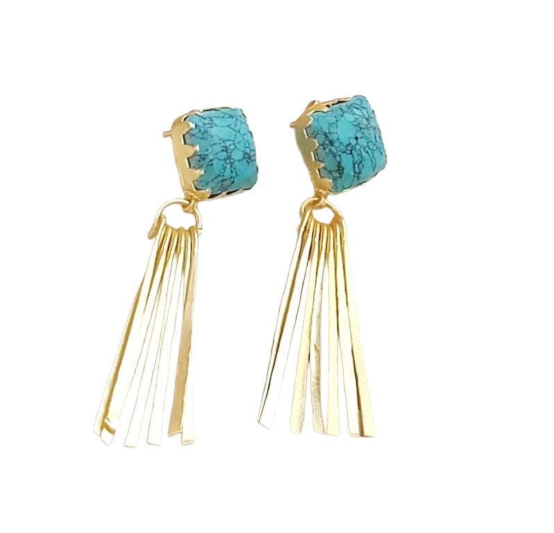 Elegant Gold Plated Turquoise Earrings – Lightweight Designer Strip Dangles for Women