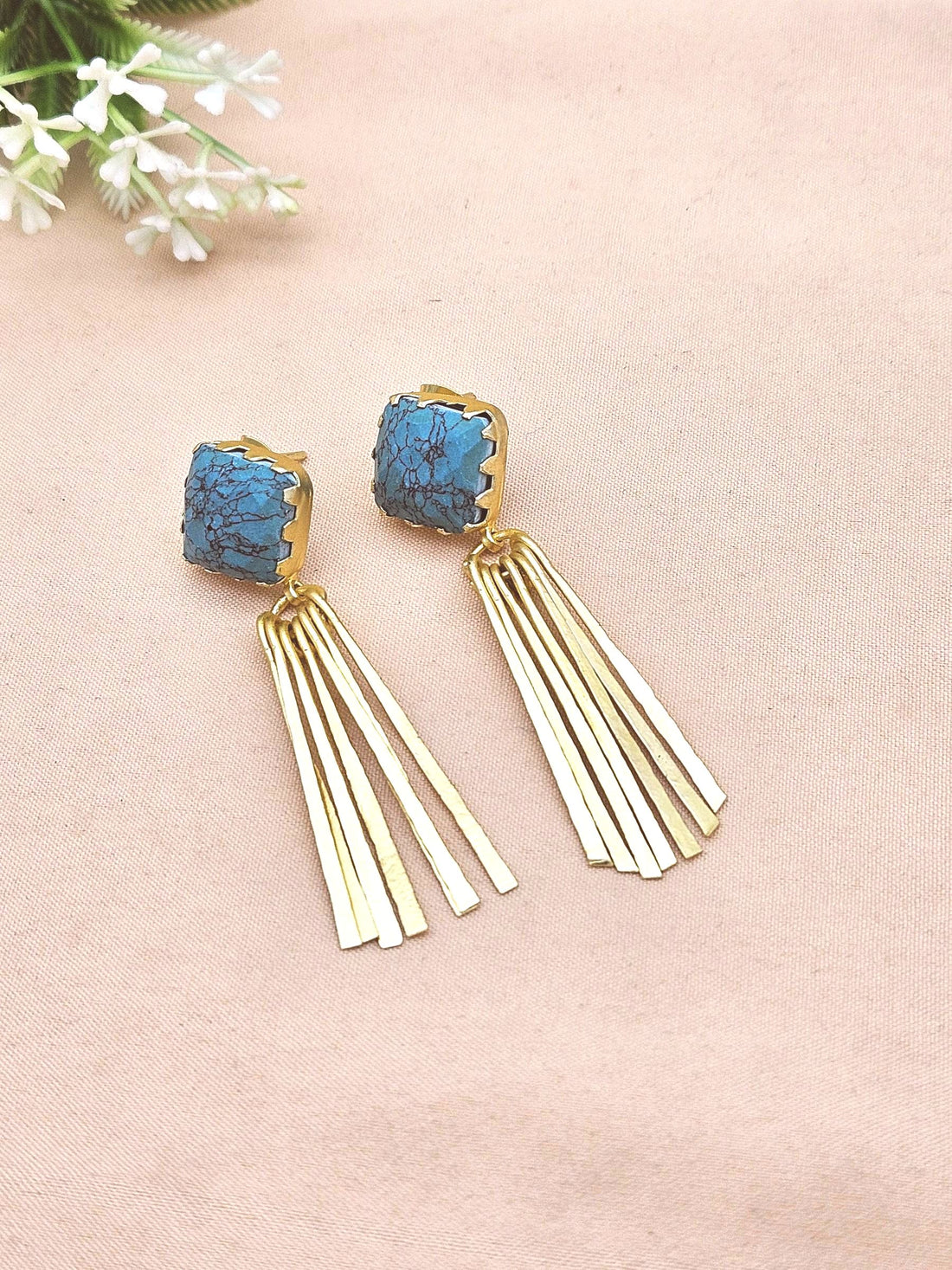 Elegant Gold Plated Turquoise Earrings – Lightweight Designer Strip Dangles for Women