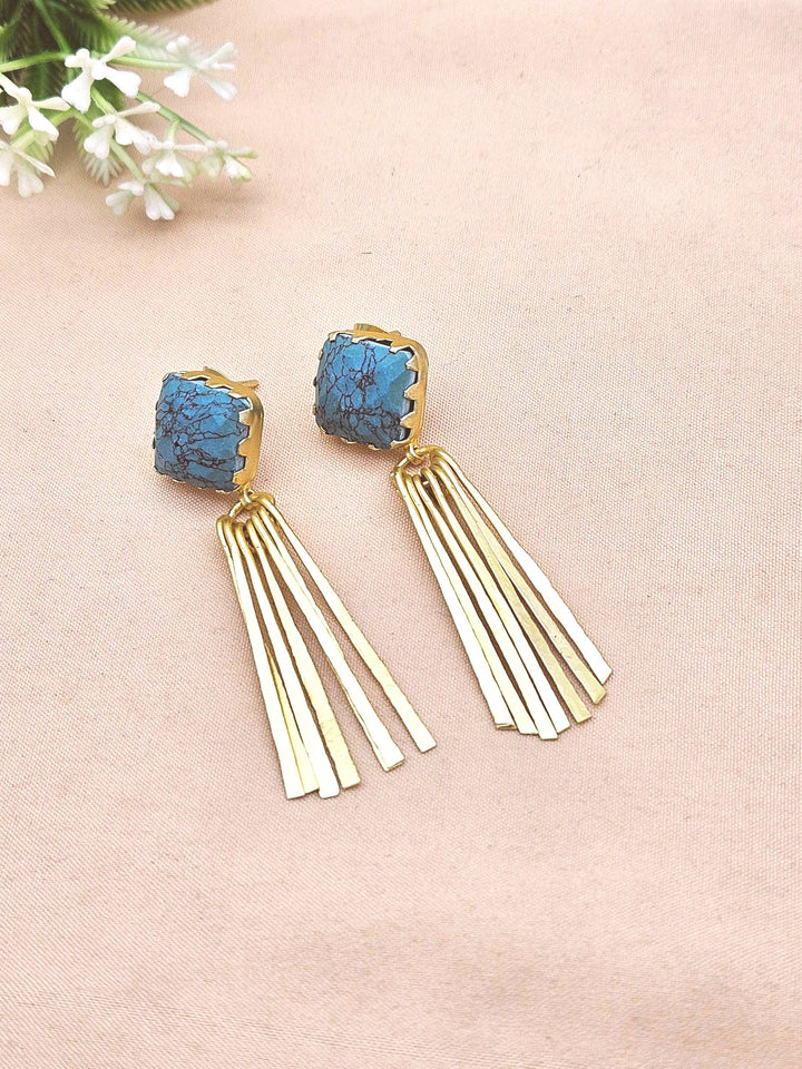 Elegant Gold Plated Turquoise Earrings – Lightweight Designer Strip Dangles for Women