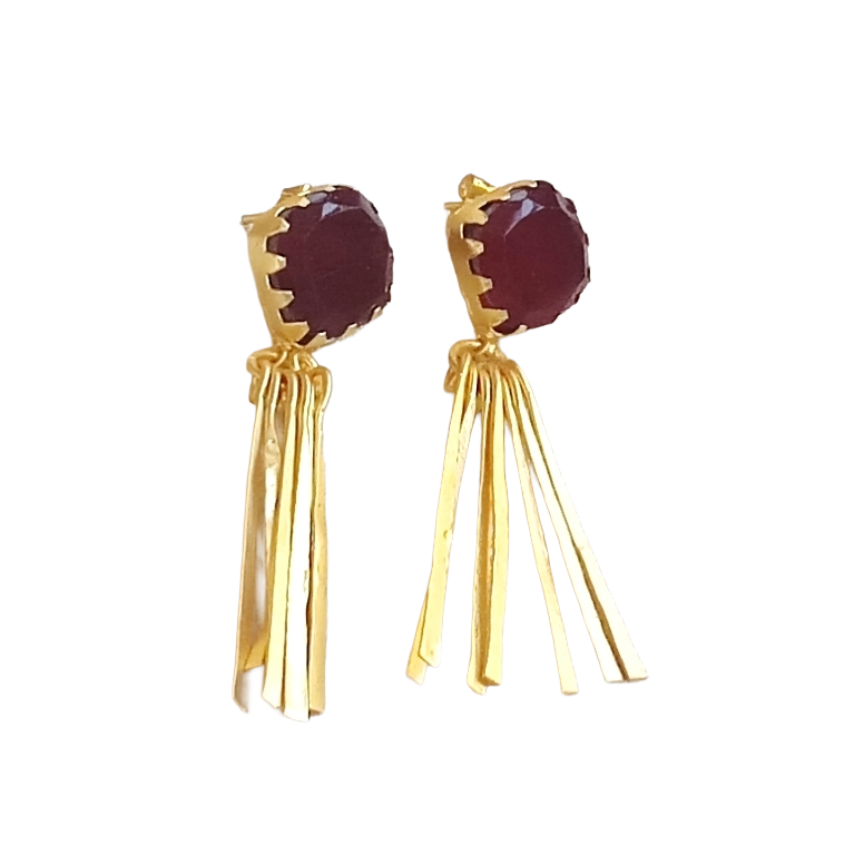 Elegant Gold Plated Red Onyx Earrings – Lightweight Designer Strip Dangles for Women