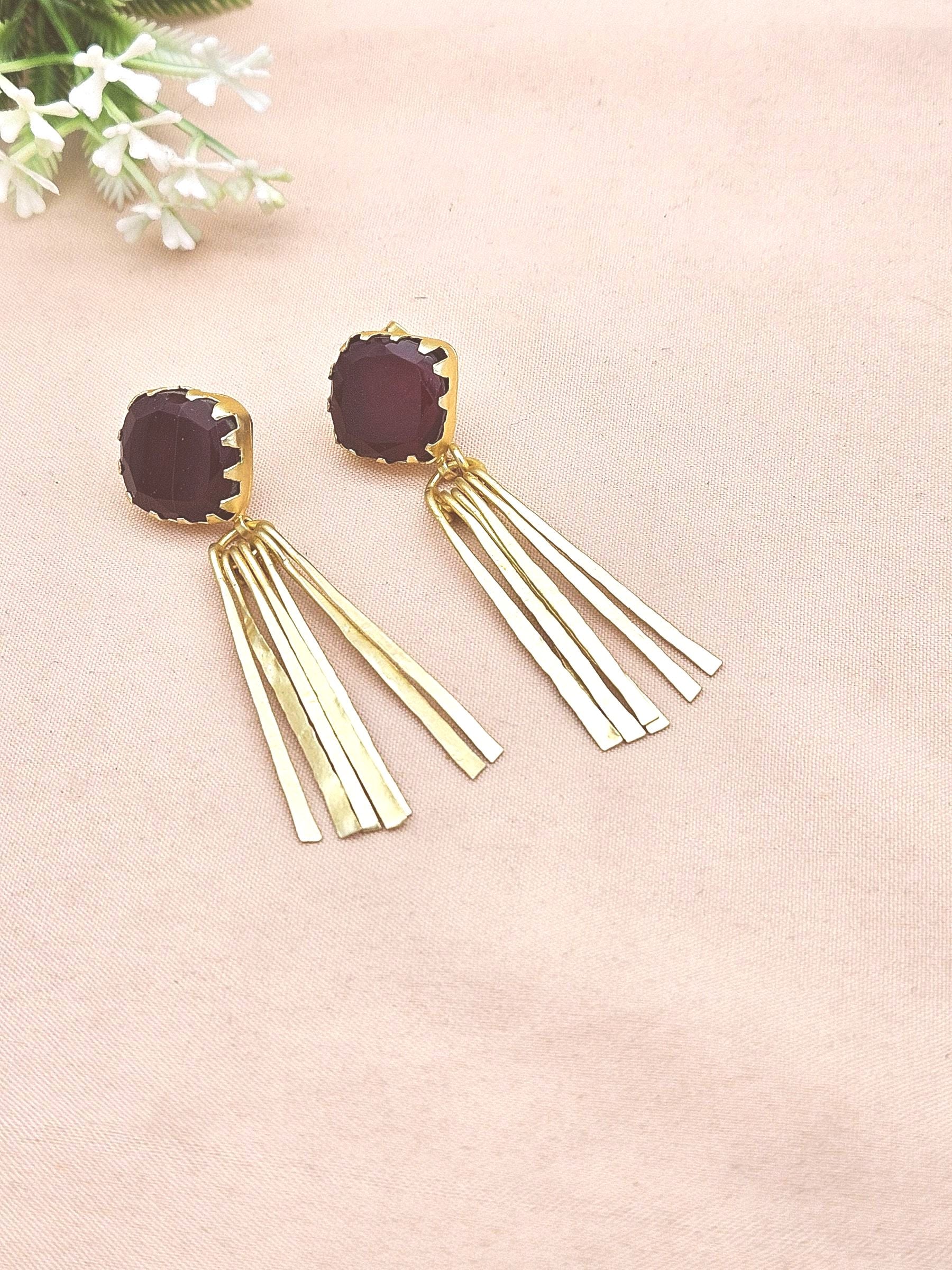 Elegant Gold Plated Red Onyx Earrings – Lightweight Designer Strip Dangles for Women