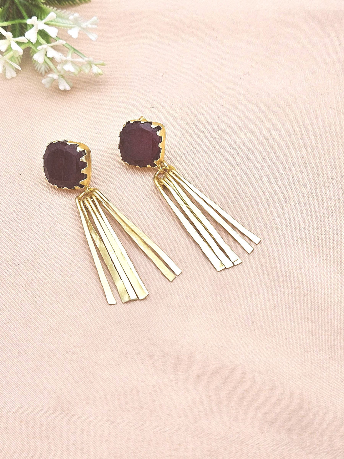 Elegant Gold Plated Red Onyx Earrings – Lightweight Designer Strip Dangles for Women