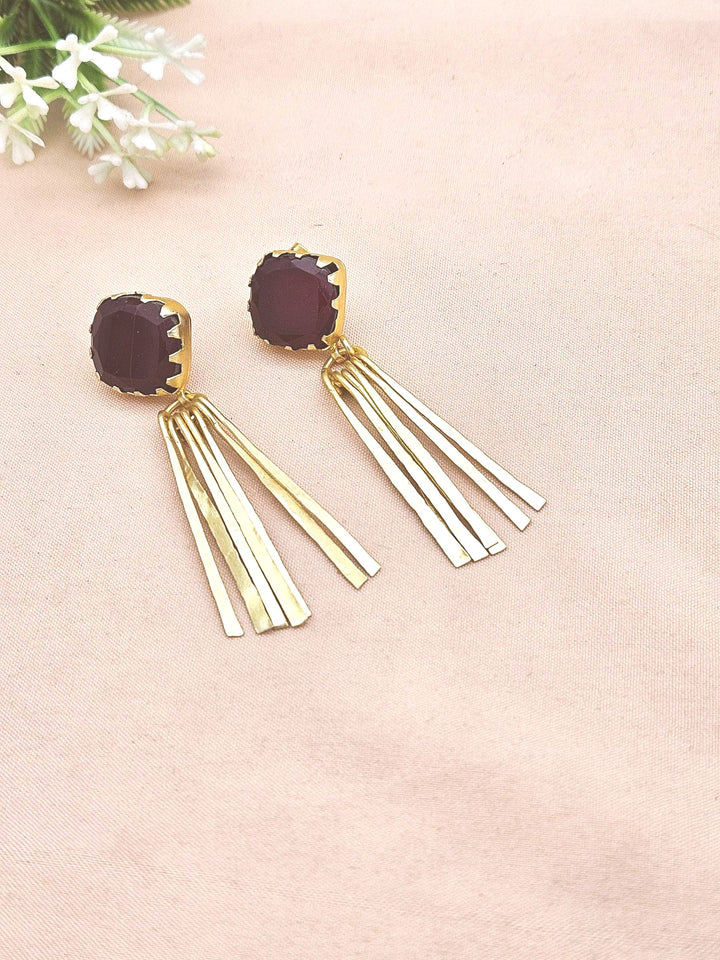 Elegant Gold Plated Red Onyx Earrings – Lightweight Designer Strip Dangles for Women