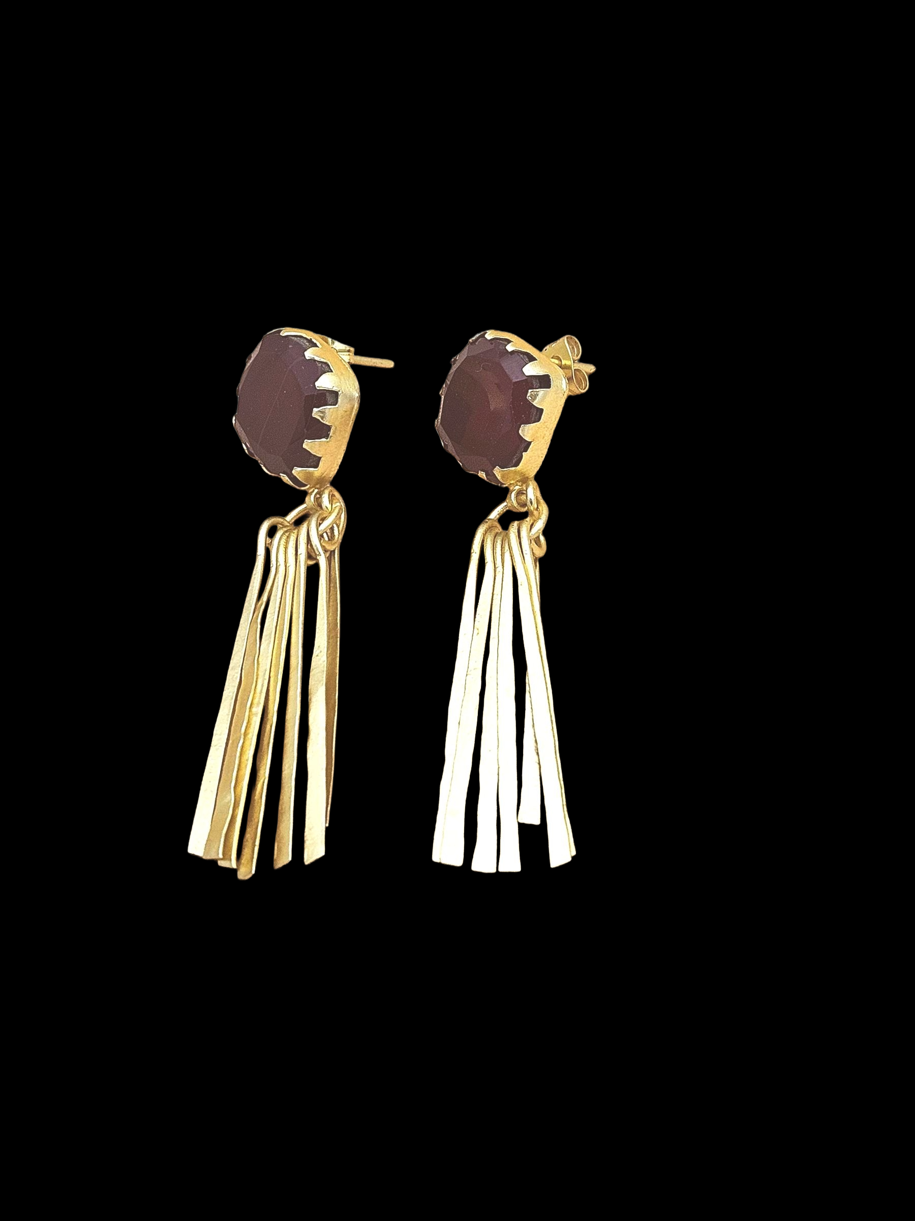 Elegant Gold Plated Red Onyx Earrings – Lightweight Designer Strip Dangles for Women
