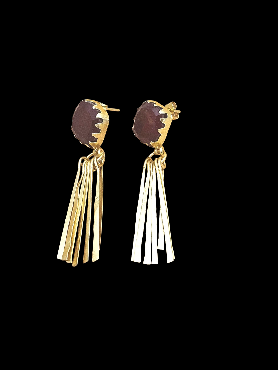 Elegant Gold Plated Red Onyx Earrings – Lightweight Designer Strip Dangles for Women