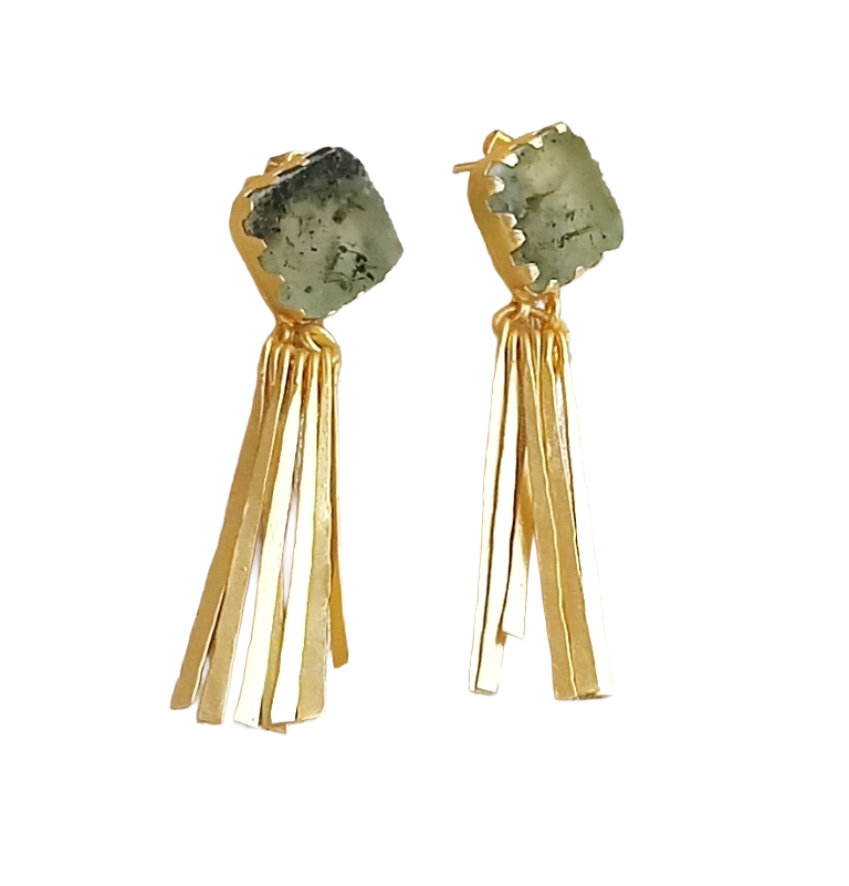 Lightweight Gold Plated Prehnite Drop Earrings – Handmade Fashion Jewelry for Women