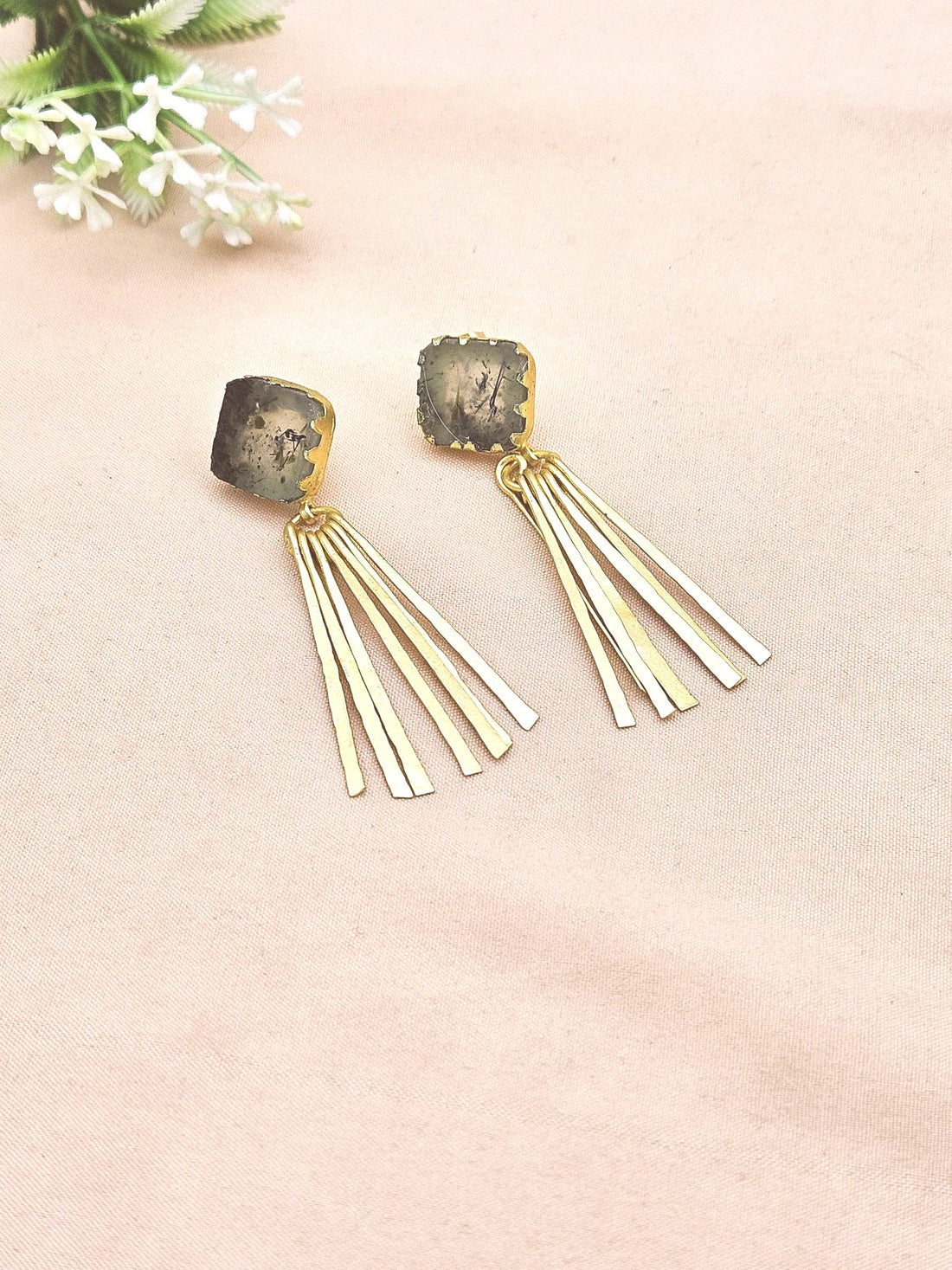 Lightweight Gold Plated Prehnite Drop Earrings – Handmade Fashion Jewelry for Women