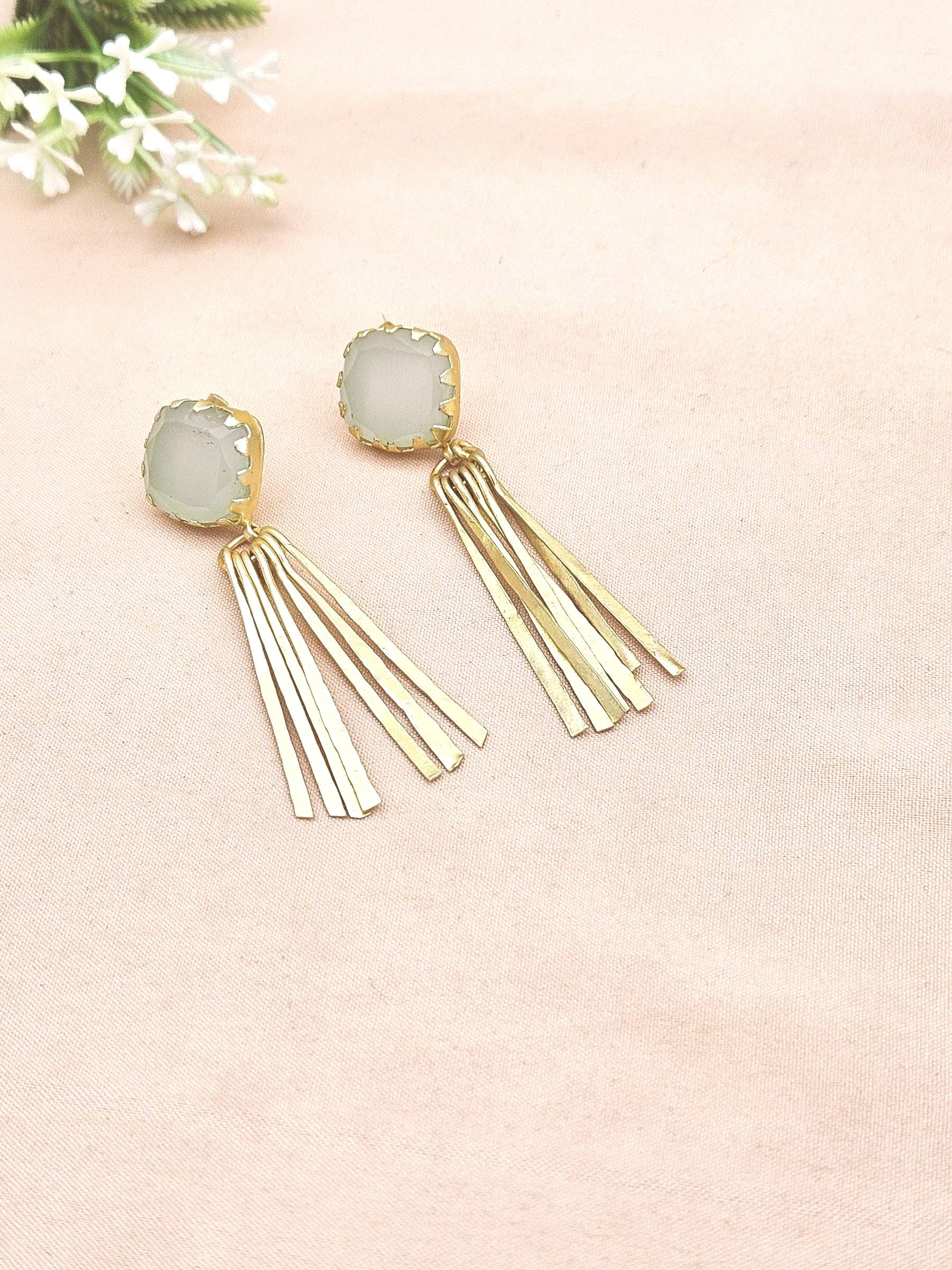 Lightweight Gold Plated Aquamarine Drop Earrings – Handmade Fashion Jewelry for Women