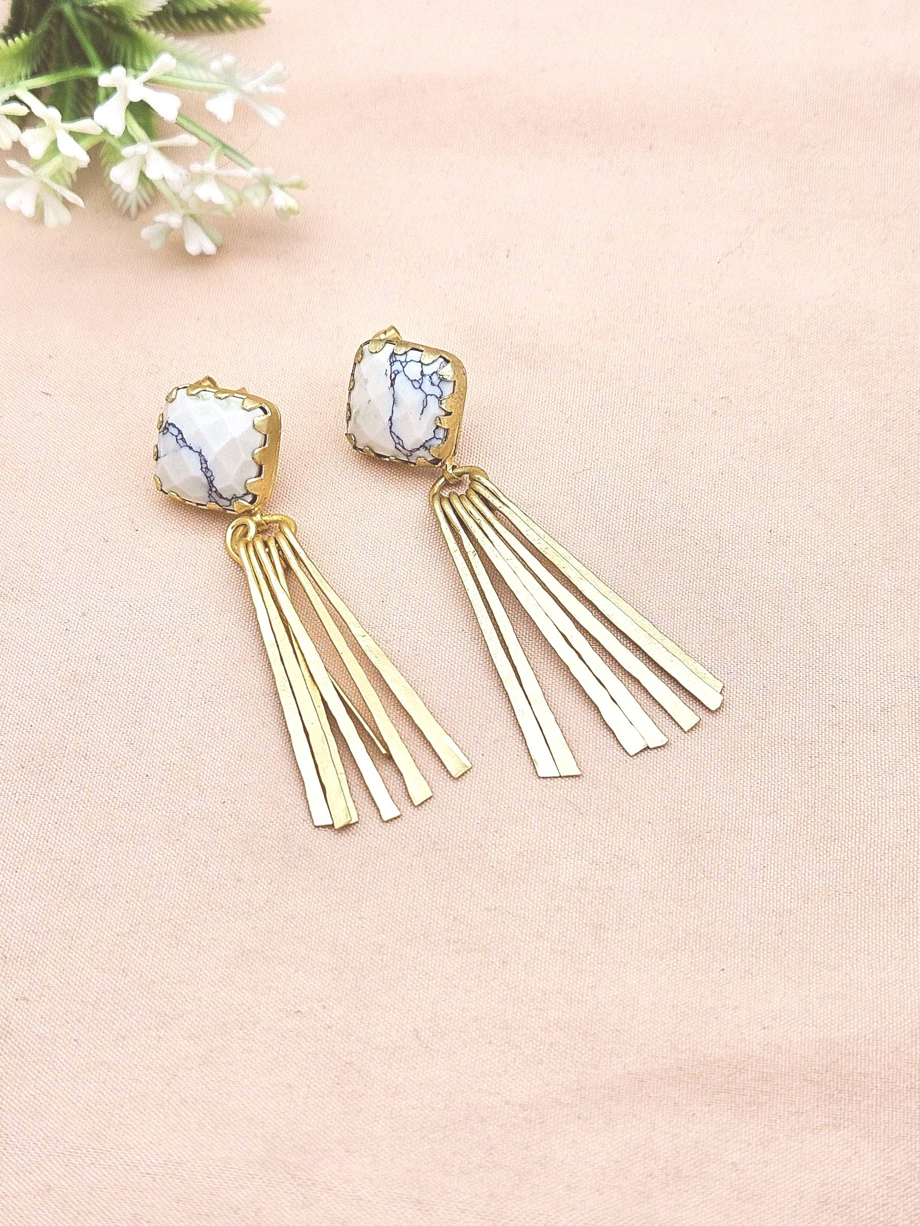 Modern Gold Plated Howlite Onyx Earrings – Lightweight Handmade Designer Dangles