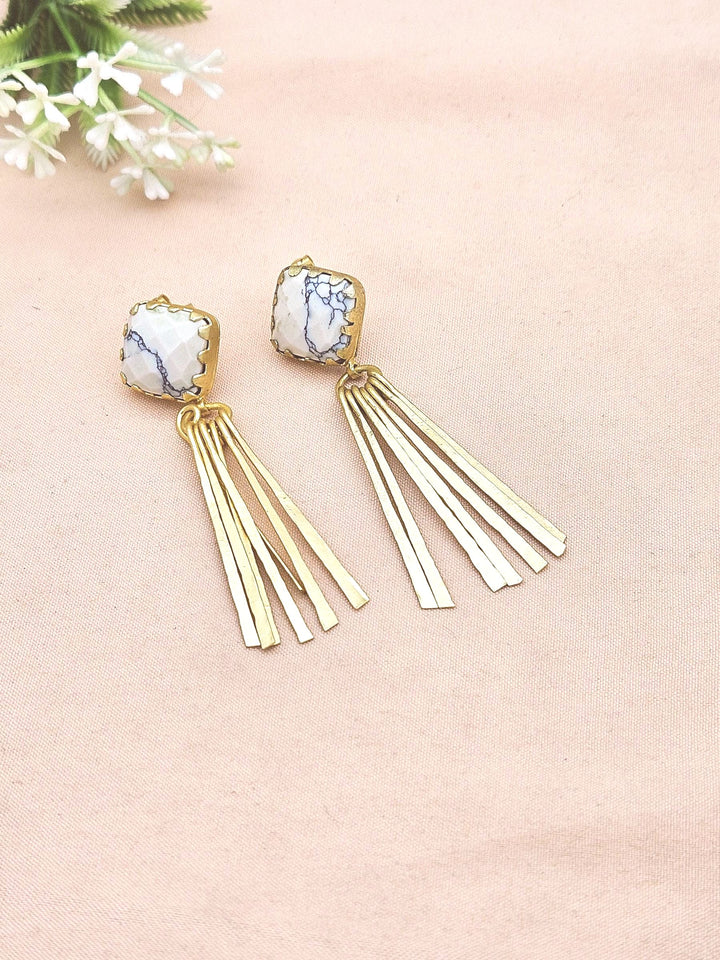Modern Gold Plated Howlite Onyx Earrings – Lightweight Handmade Designer Dangles