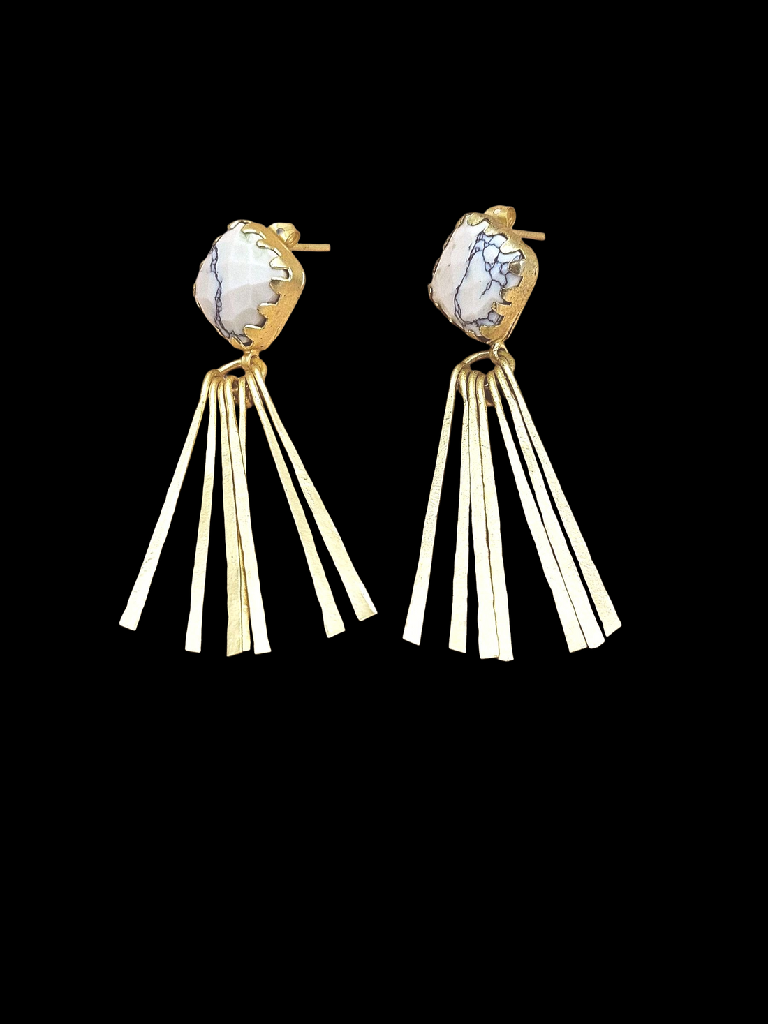 Modern Gold Plated Howlite Onyx Earrings – Lightweight Handmade Designer Dangles