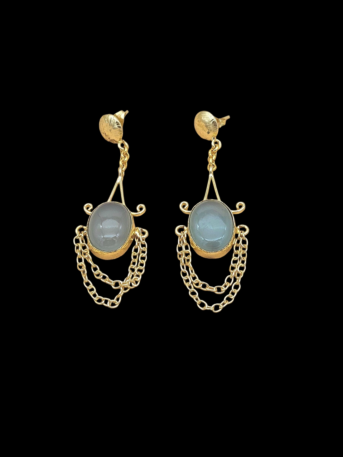 Gold Plated Chalcedony Gemstone Earrings – Stylish Lightweight Hanging Chain Dangles