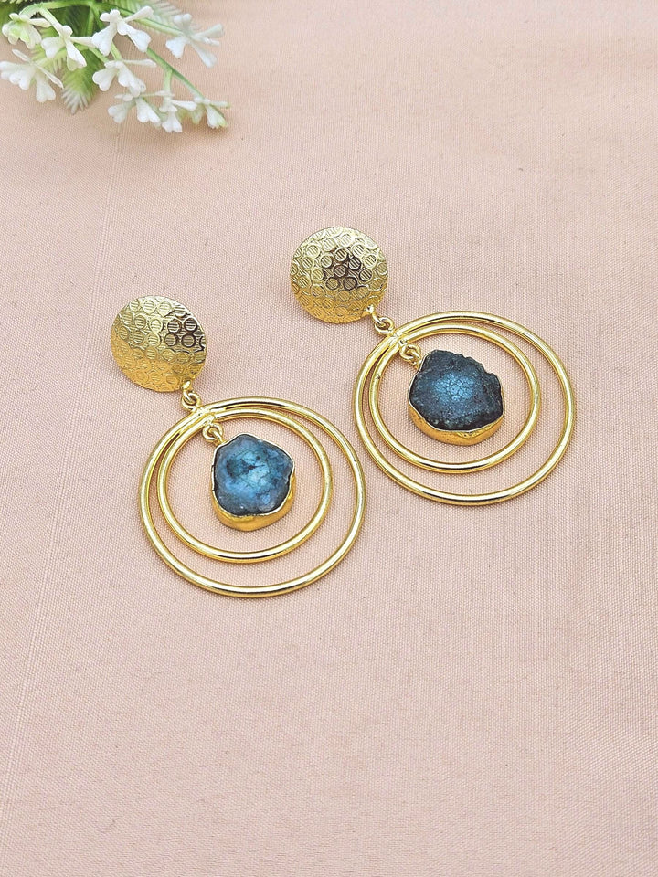 Amazing Gold Plated Dangle Earrings –Solar Quartz Gemstone Hoop Designer Jewelry