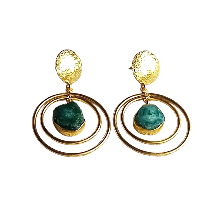 Amazing Gold Plated Dangle Earrings –Solar Quartz Gemstone Hoop Designer Jewelry