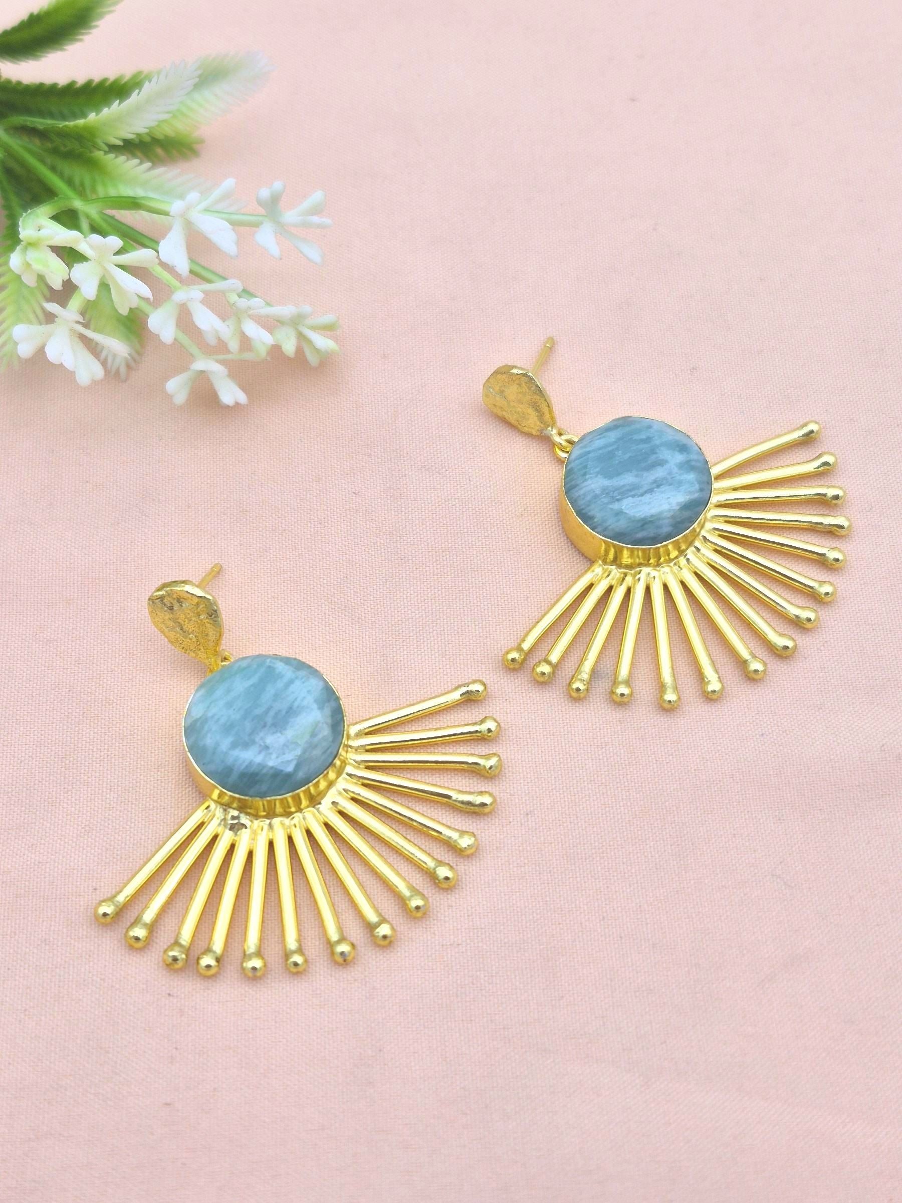 Amazing Gold Plated Amazonite Gemstone Awesome Designer Dangle Earrings