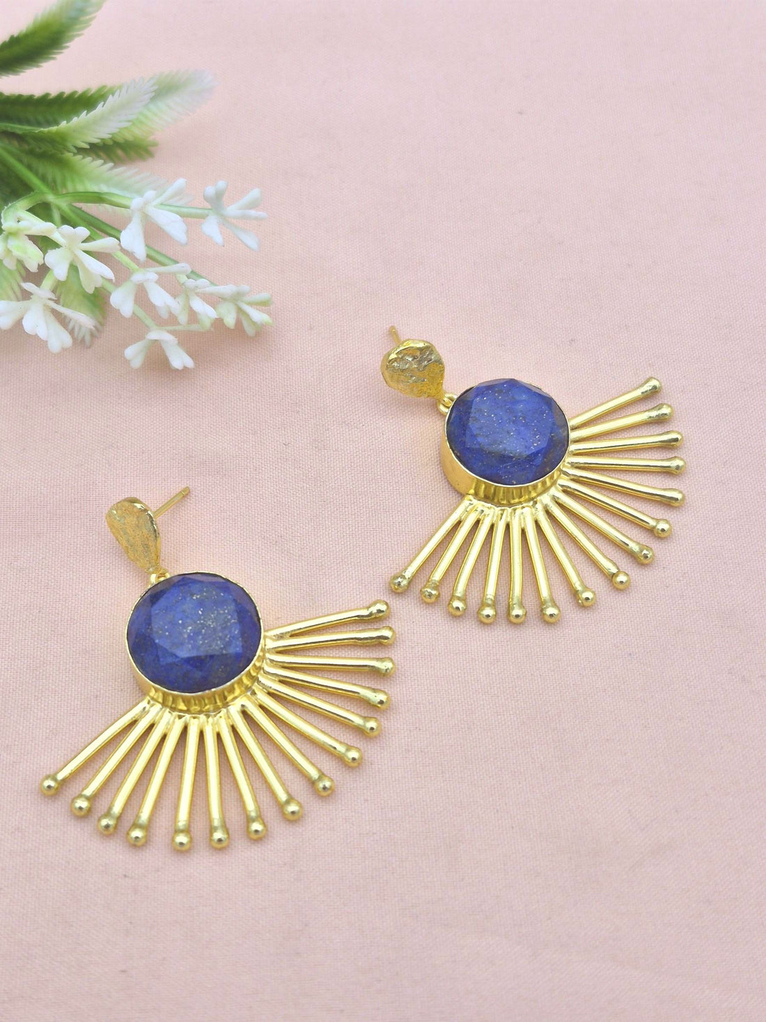 Amazing Gold Plated Faceted Lapis Lazuli Gemstone Awesome Designer Dangle Earrings