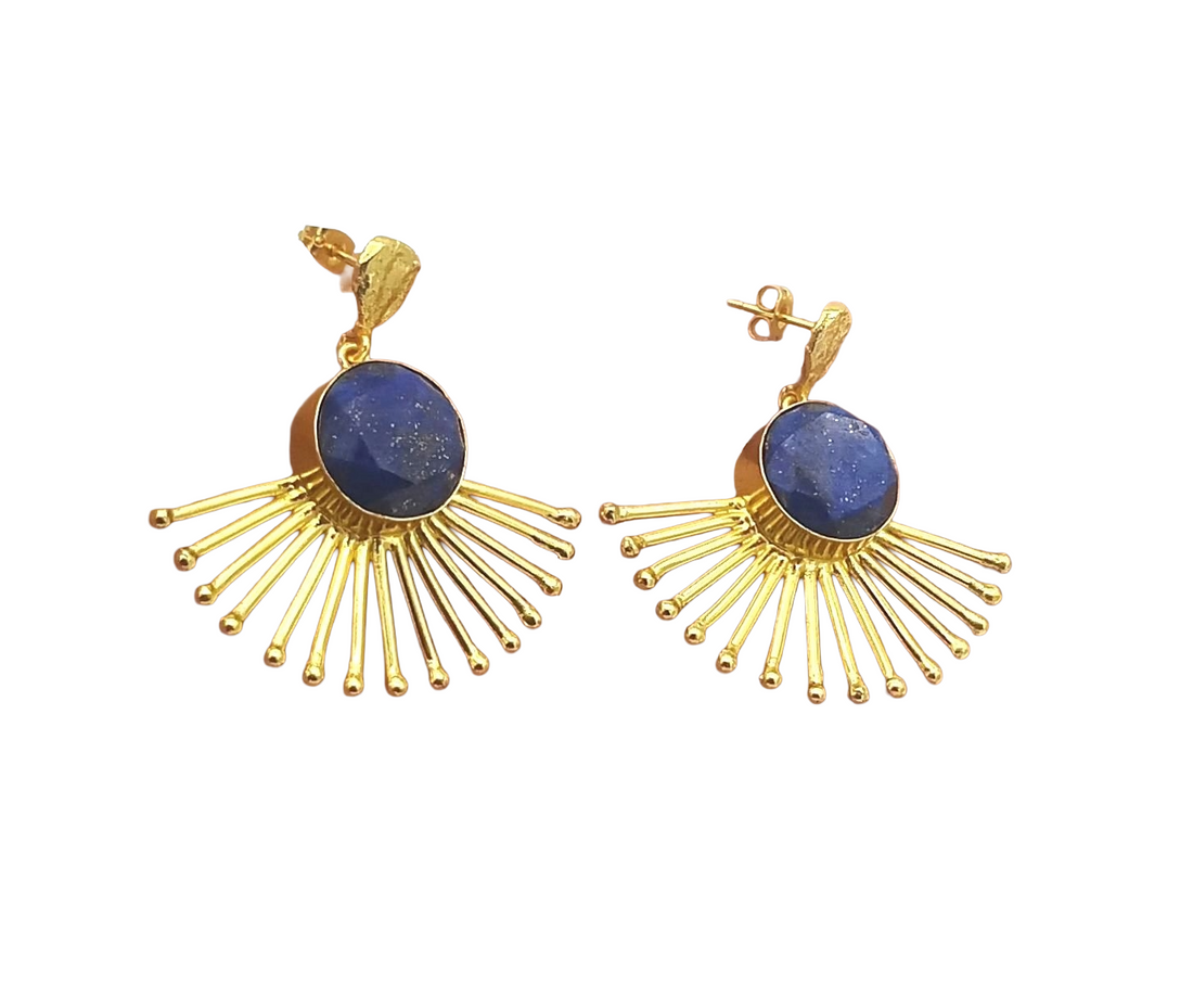 Amazing Gold Plated Faceted Lapis Lazuli Gemstone Awesome Designer Dangle Earrings