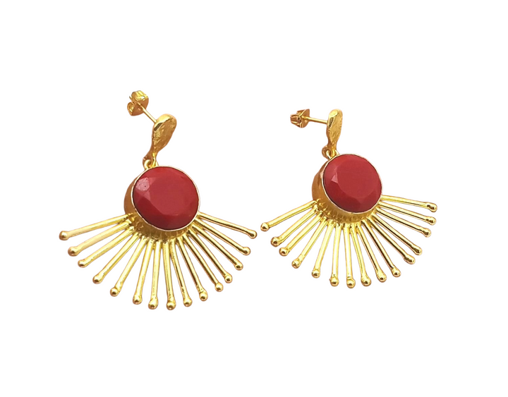 Amazing Gold Plated Faceted Coral Gemstone Awesome Designer Dangle Earrings