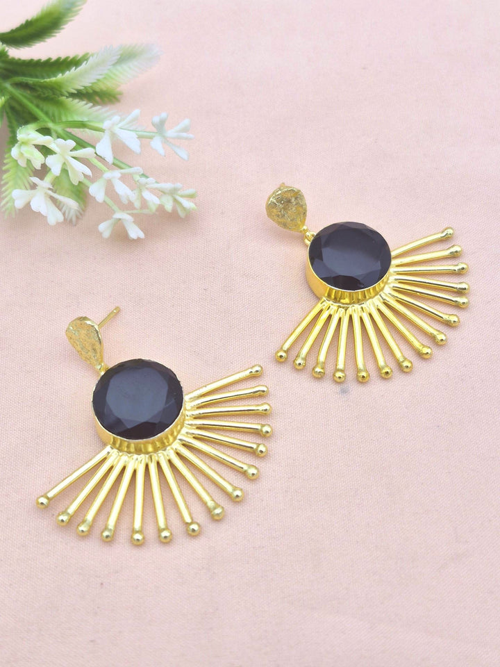 Amazing Gold Plated Faceted Black Onyx Gemstone Awesome Designer Dangle Earrings