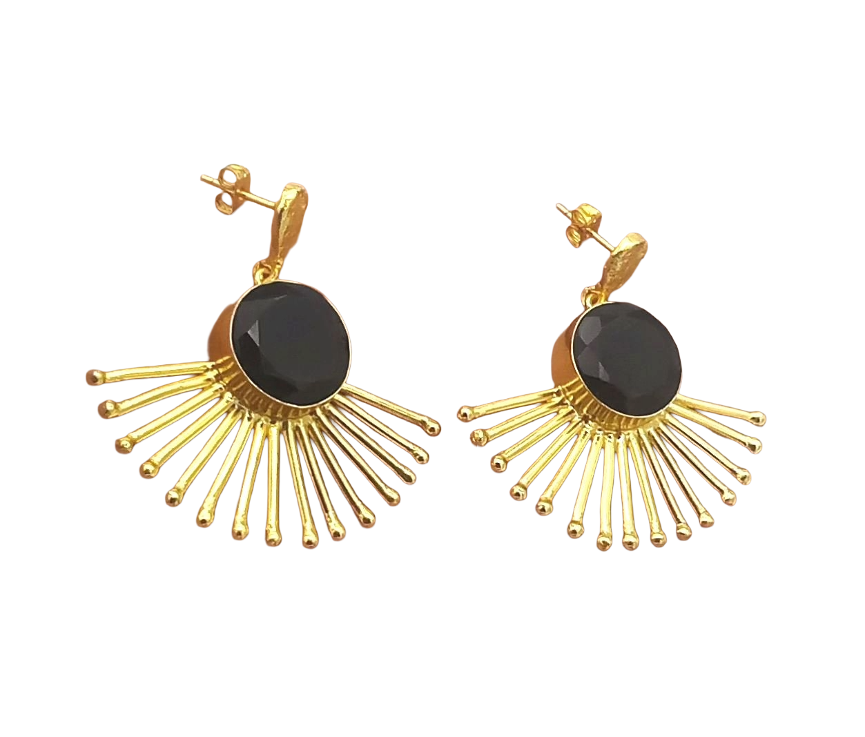Amazing Gold Plated Faceted Black Onyx Gemstone Awesome Designer Dangle Earrings