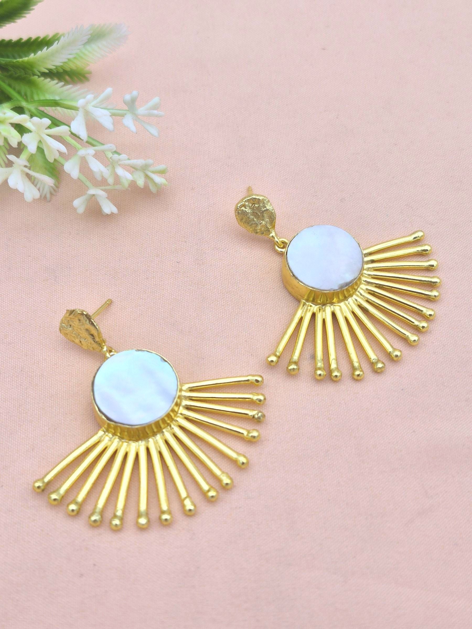 Amazing Gold Plated MOP Gemstone Awesome Designer Dangle Earrings