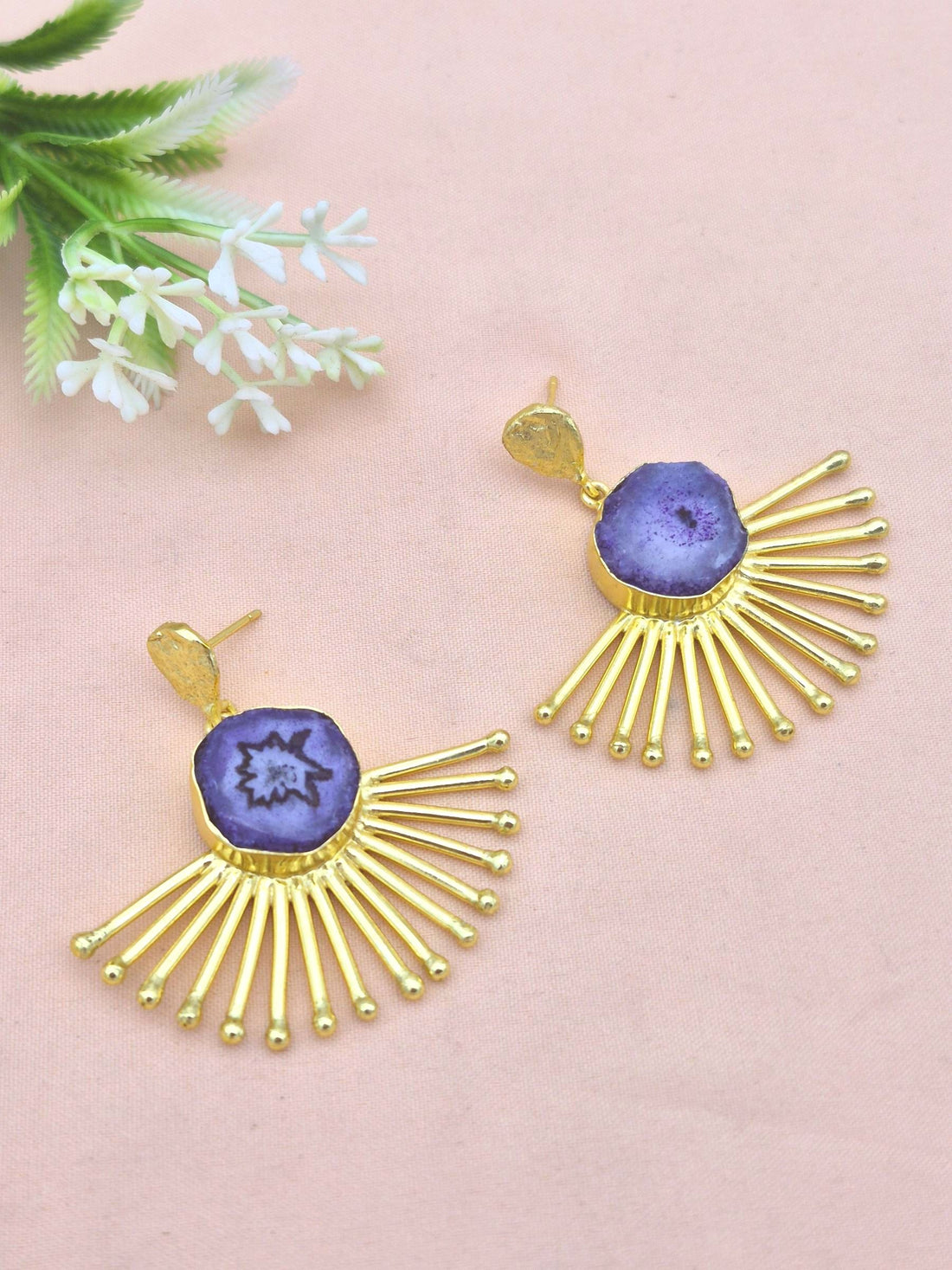 Amazing Gold Plated Solar Quartz Gemstone Awesome Designer Dangle Earrings
