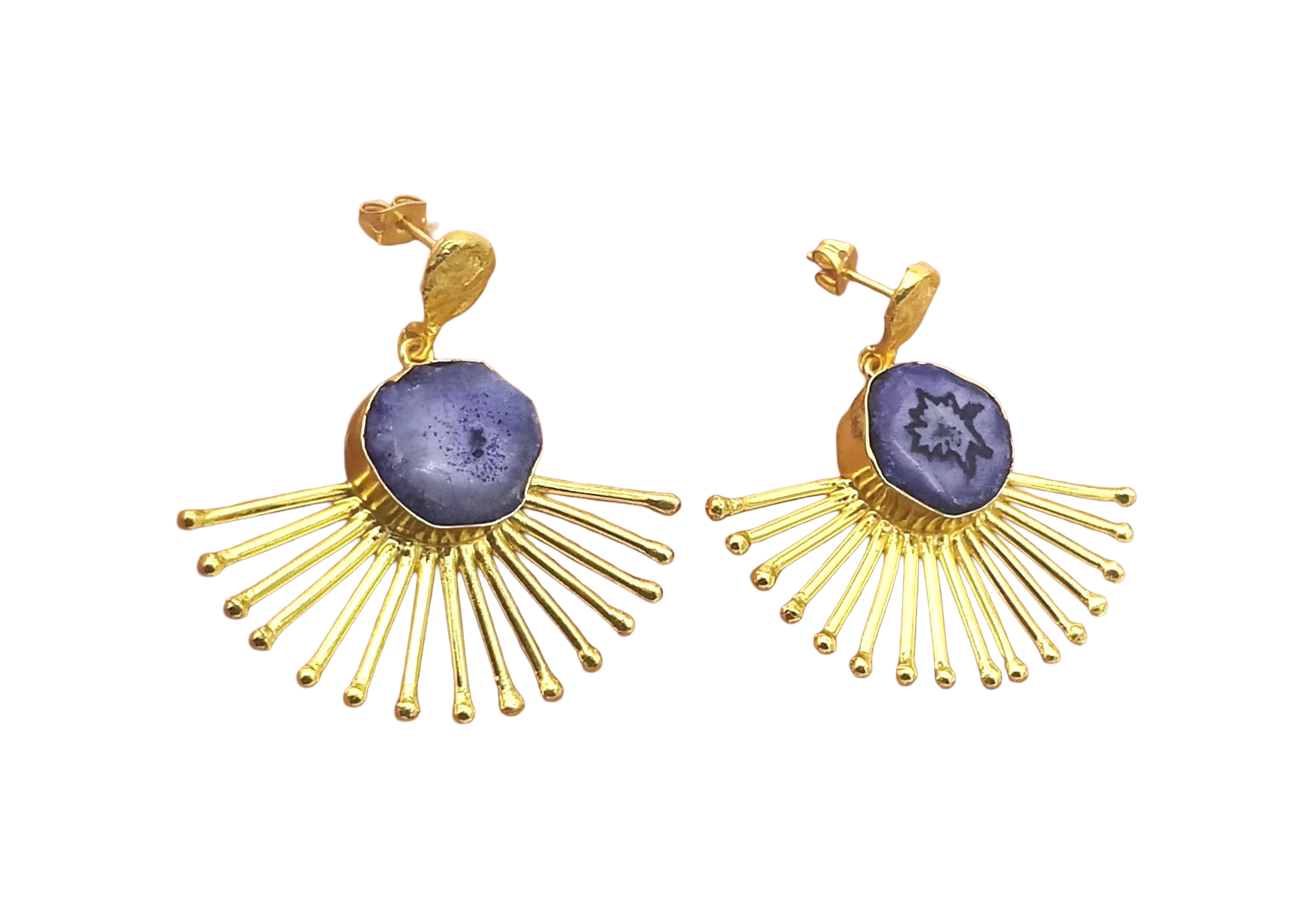 Amazing Gold Plated Solar Quartz Gemstone Awesome Designer Dangle Earrings