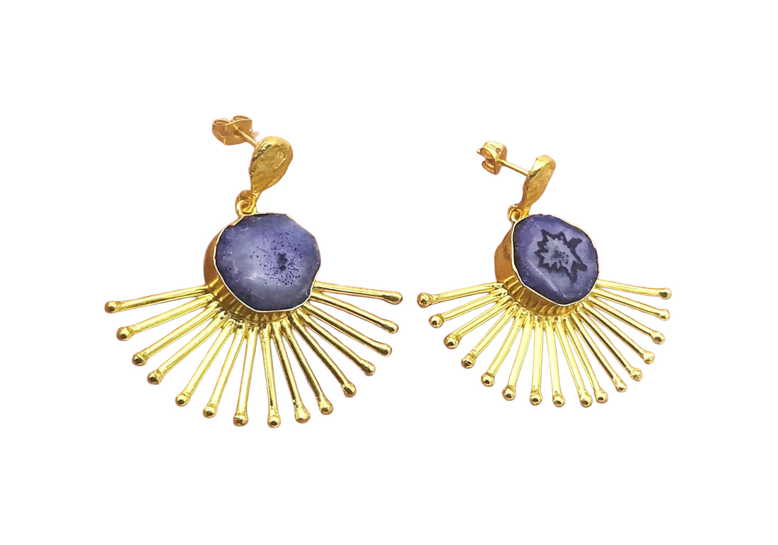 Amazing Gold Plated Solar Quartz Gemstone Awesome Designer Dangle Earrings