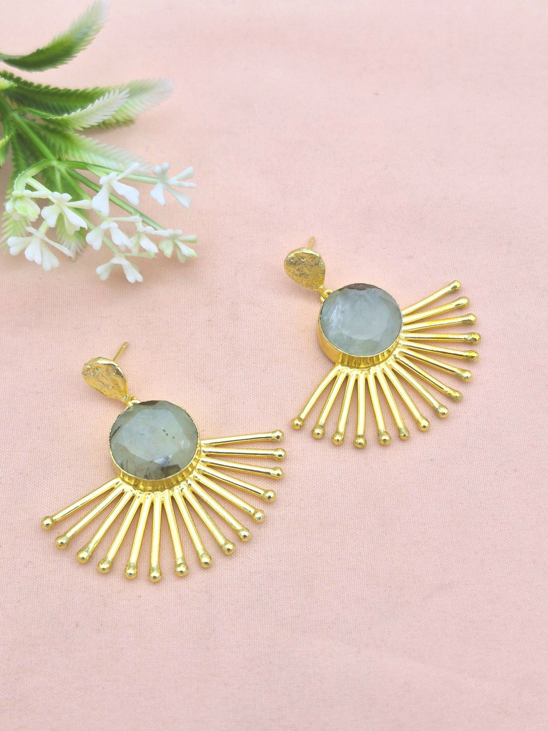 Amazing Gold Plated Prehnite Gemstone Awesome Designer Dangle Earrings