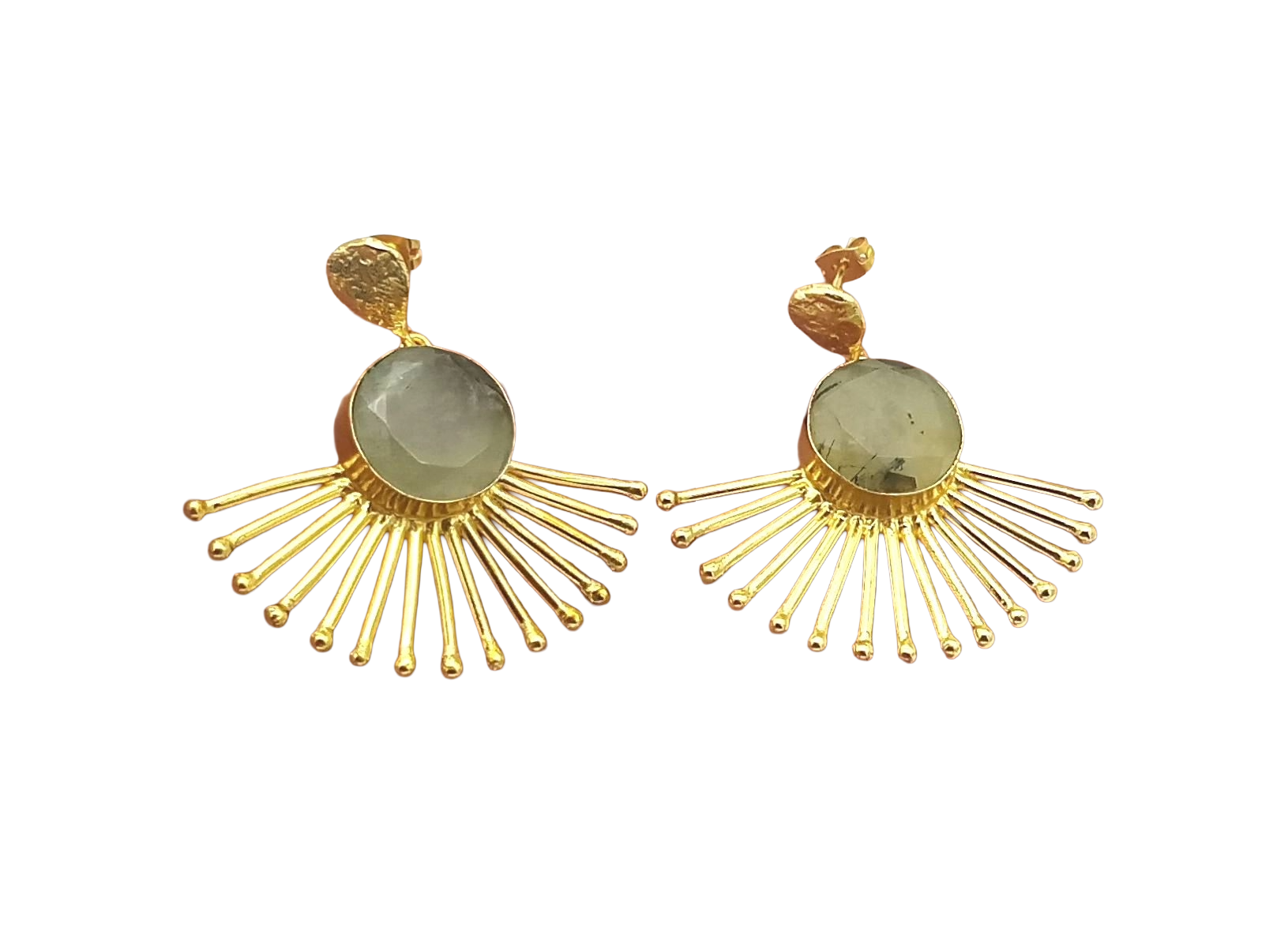 Amazing Gold Plated Prehnite Gemstone Awesome Designer Dangle Earrings