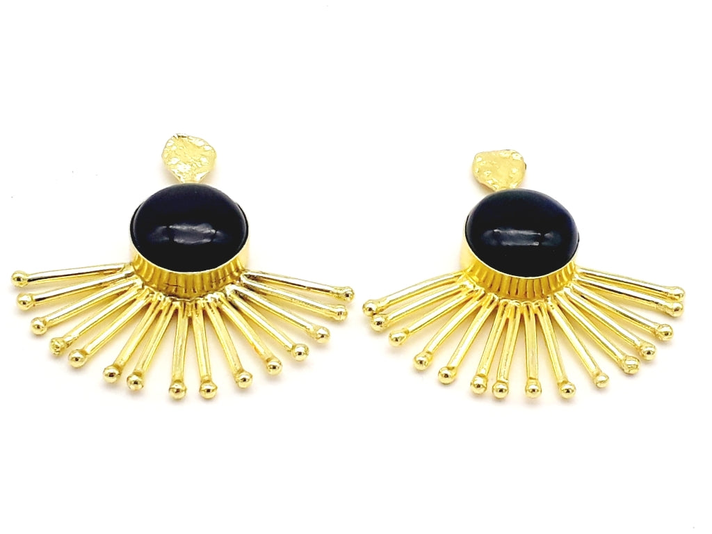 Amazing Gold Plated Black Onyx Gemstone Awesome Designer Dangle Earrings