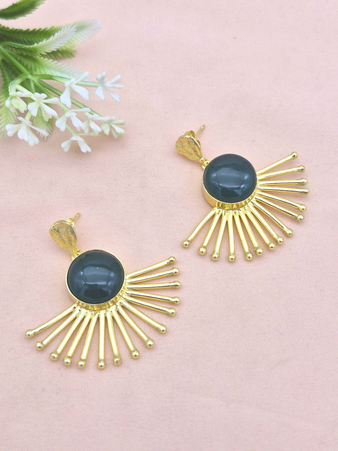 Amazing Gold Plated Green Onyx Gemstone Awesome Designer Dangle Earrings