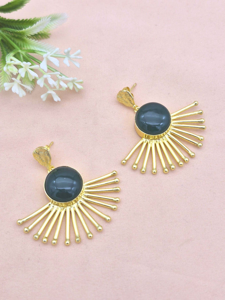 Amazing Gold Plated Green Onyx Gemstone Awesome Designer Dangle Earrings