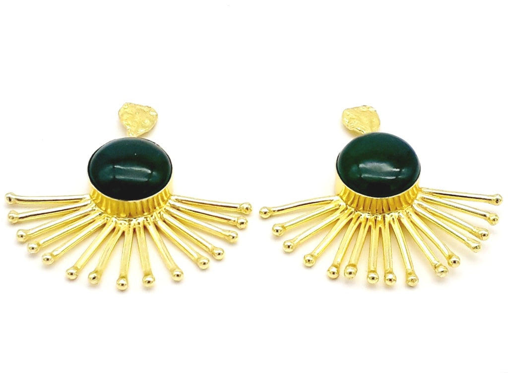 Amazing Gold Plated Green Onyx Gemstone Awesome Designer Dangle Earrings