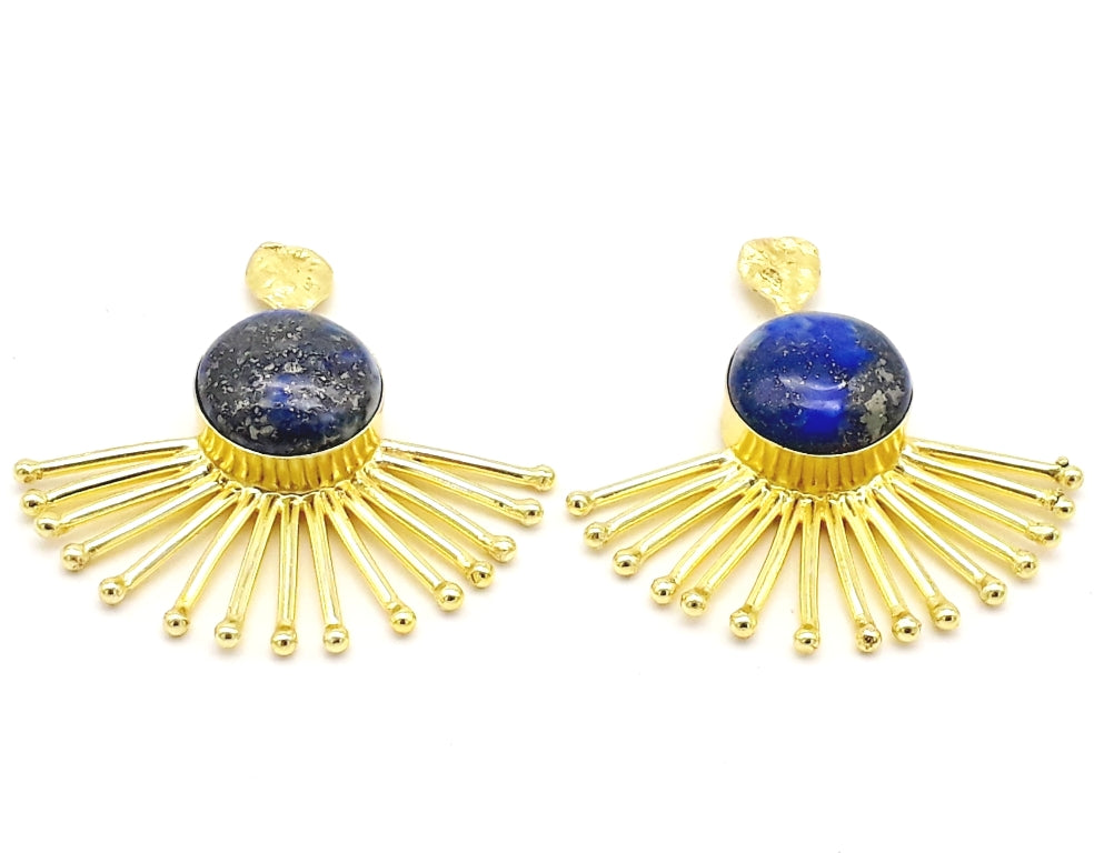 Amazing Gold Plated Lapis Lazuli Gemstone Awesome Designer Dangle Earrings