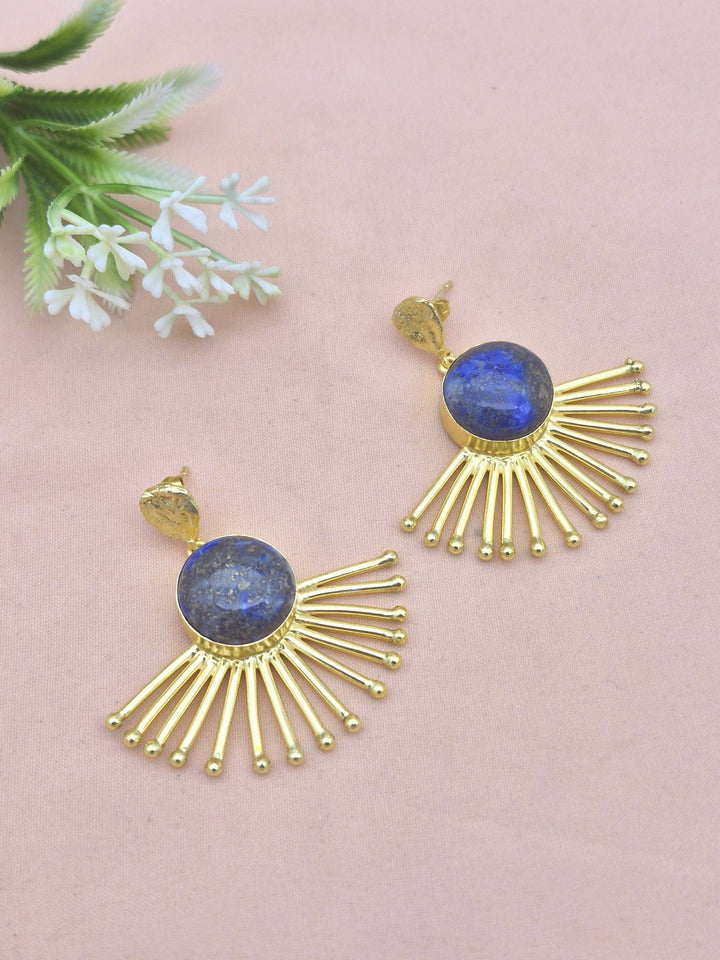 Amazing Gold Plated Lapis Lazuli Gemstone Awesome Designer Dangle Earrings