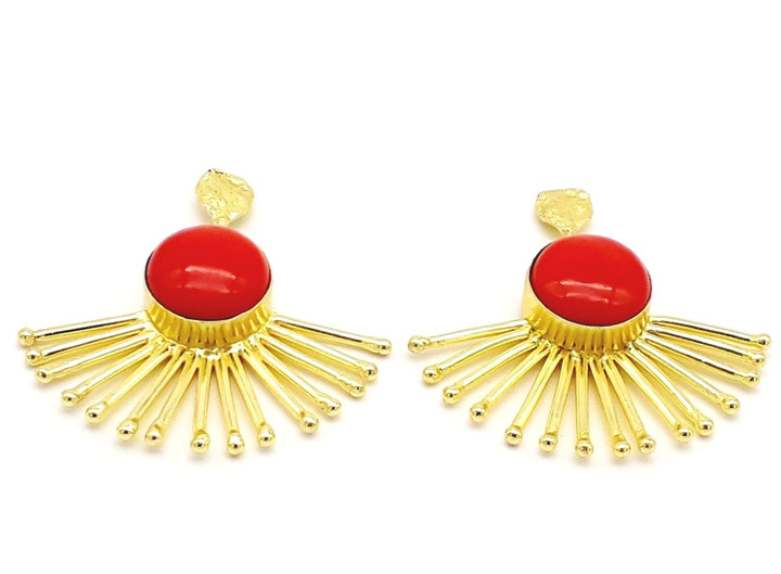 Amazing Gold Plated Coral Gemstone Awesome Designer Dangle Earrings