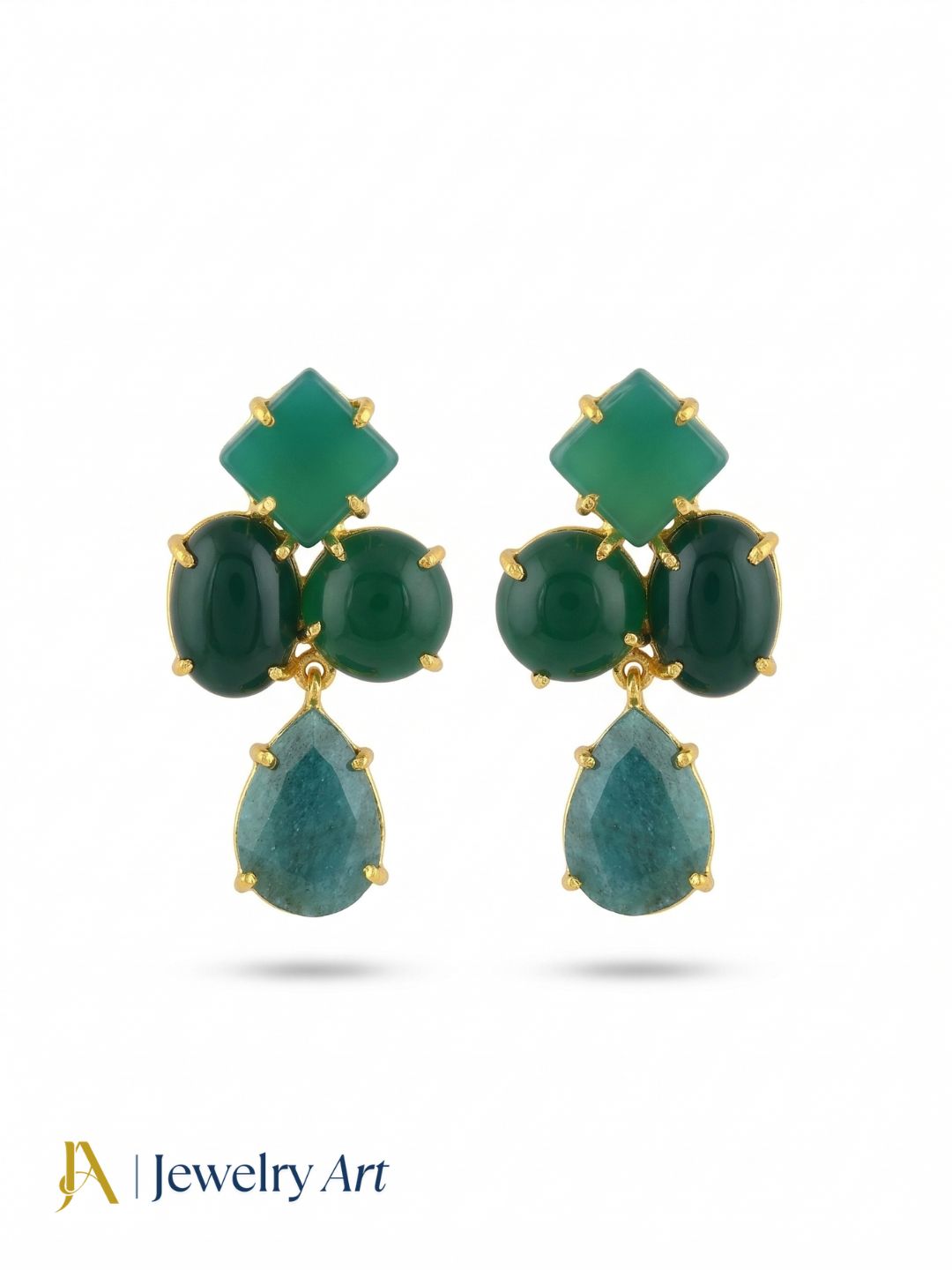 Amazing Gold Plated Dangle Earring -Green Onyx Gemstone Light Weight Handcrafted Jewelry