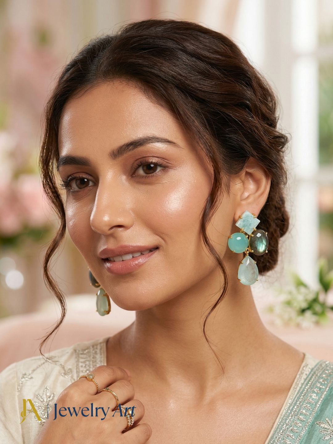 Handmade lightweight earrings featuring amazonite, chalcedony, labradorite and aquamarine stones
