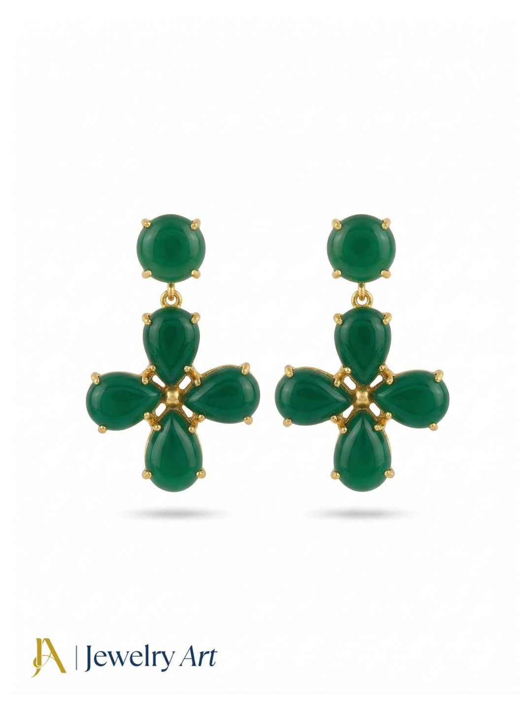 Gorgeous Gold Plated Dangle Earring -Green Onyx Gemstone Light Weight Handcrafted Jewelry