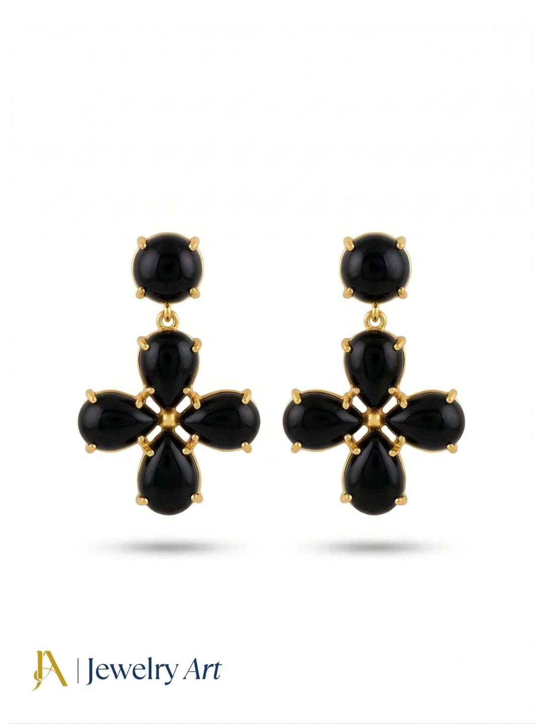 Gorgeous Gold Plated Dangle Earring -Black Onyx Gemstone Light Weight Handcrafted Jewelry