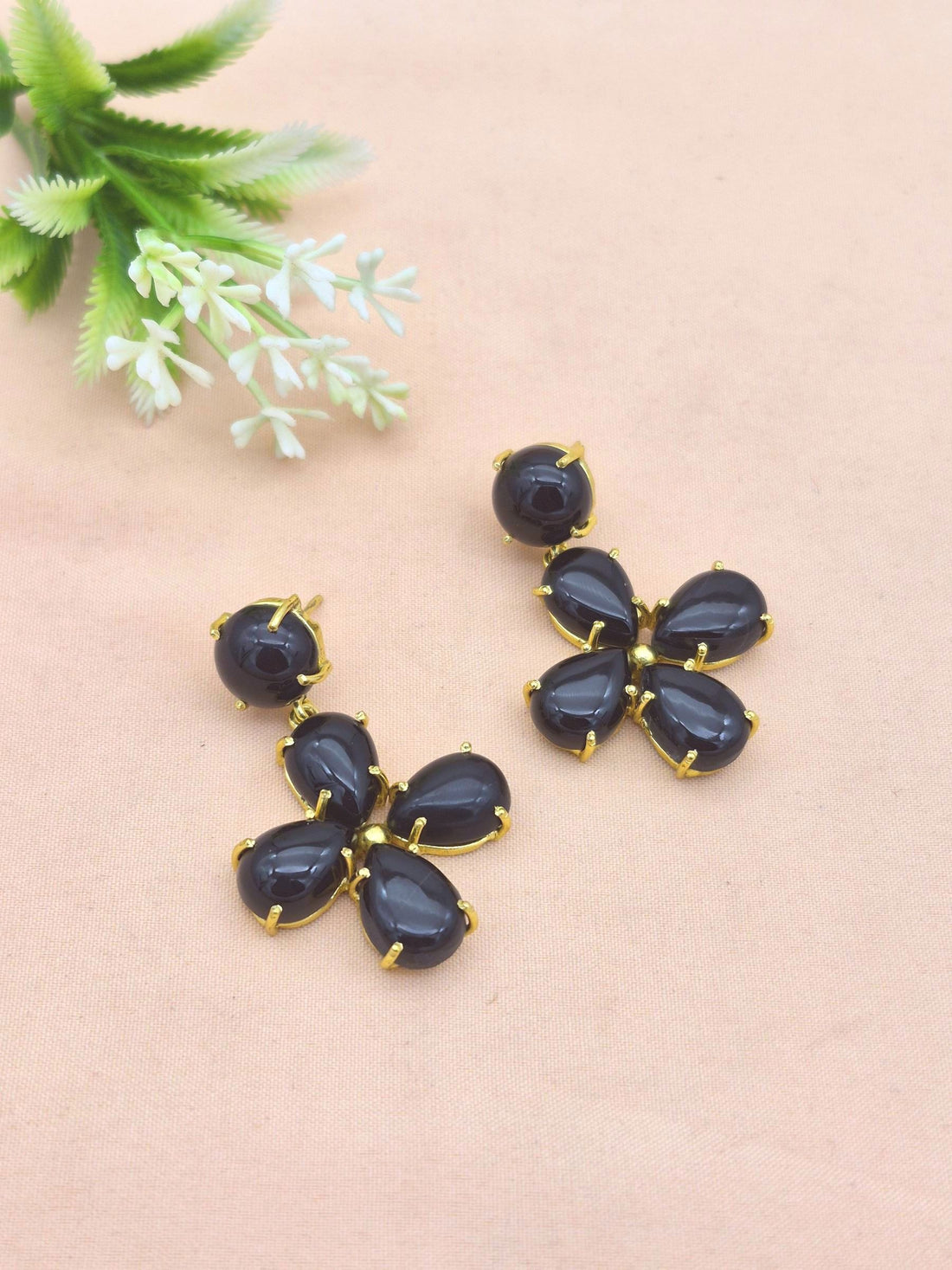 Gorgeous Gold Plated Dangle Earring -Black Onyx Gemstone Light Weight Handcrafted Jewelry
