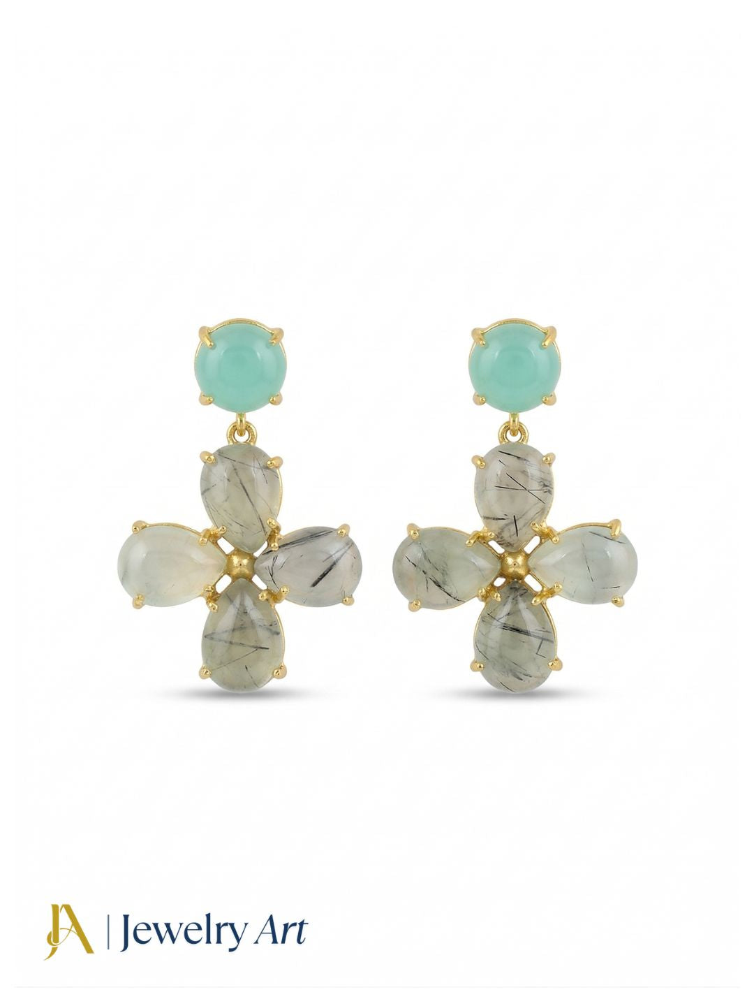 Gorgeous Gold Plated Dangle Earring -Chalcedony-Prehnite Gemstone Light Weight Handcrafted Jewelry