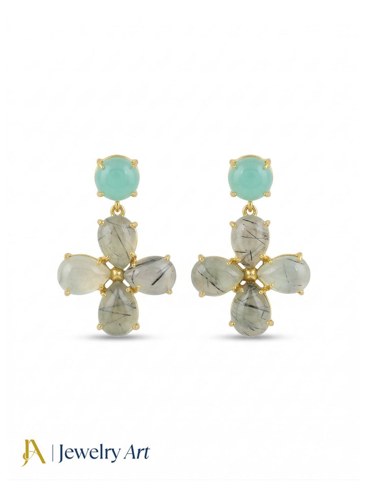 Gorgeous Gold Plated Dangle Earring -Chalcedony-Prehnite Gemstone Light Weight Handcrafted Jewelry
